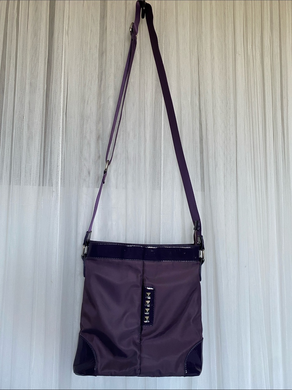 Women’s Purple/Eggplant Crossbody Bag with Stud Accent by Laura